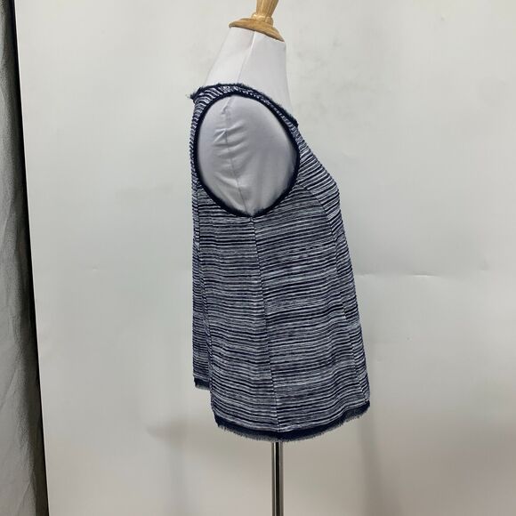 Anthropologie Vanessa Virginia Tank Top Women XS Navy Textured Striped Crew Neck - Picture 5 of 14
